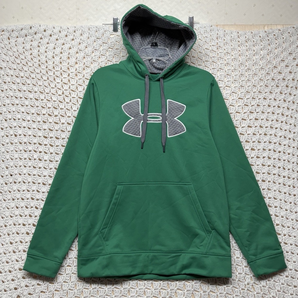 Under Armour Storm Fleece Pullover Hoodie-Men Sz SM Green Gray Big Logo Sweater